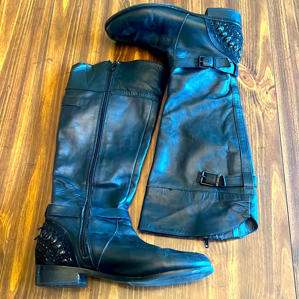 GIANNI BINI - Black High Boots with Beaded Sequin Detailed Heals!!  Super Comfy